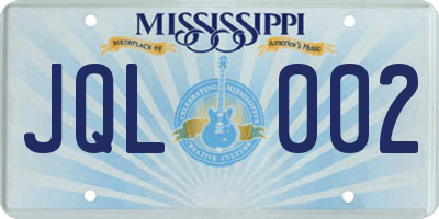 MS license plate JQL002