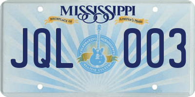 MS license plate JQL003