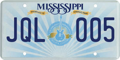 MS license plate JQL005