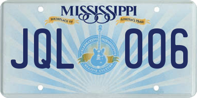 MS license plate JQL006