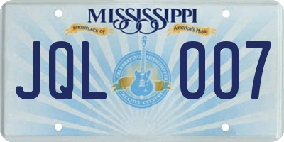 MS license plate JQL007