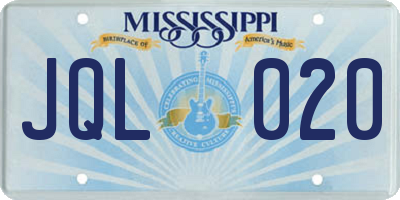 MS license plate JQL020