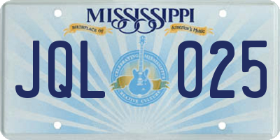 MS license plate JQL025