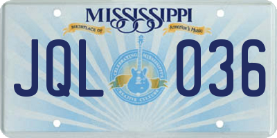 MS license plate JQL036