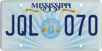 MS license plate JQL070