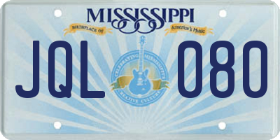 MS license plate JQL080
