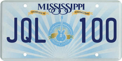 MS license plate JQL100