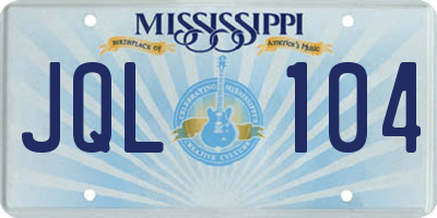 MS license plate JQL104