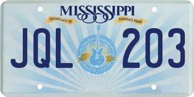 MS license plate JQL203