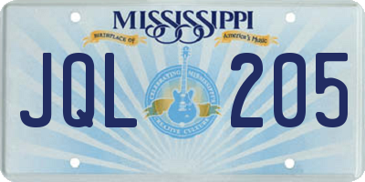 MS license plate JQL205