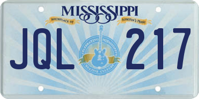 MS license plate JQL217