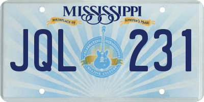 MS license plate JQL231