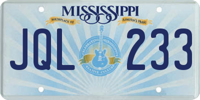 MS license plate JQL233