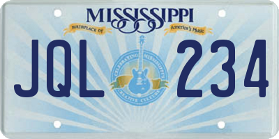 MS license plate JQL234