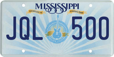 MS license plate JQL500