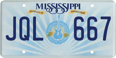 MS license plate JQL667