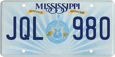 MS license plate JQL980