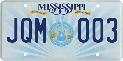 MS license plate JQM003
