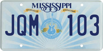 MS license plate JQM103