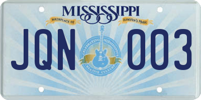 MS license plate JQN003