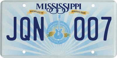 MS license plate JQN007