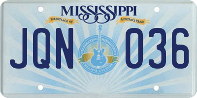 MS license plate JQN036