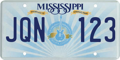 MS license plate JQN123