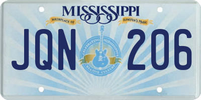 MS license plate JQN206