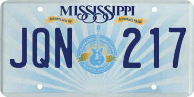 MS license plate JQN217