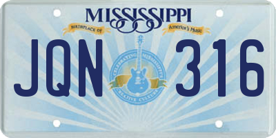 MS license plate JQN316