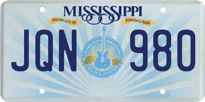 MS license plate JQN980