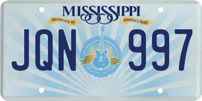 MS license plate JQN997