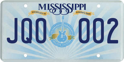 MS license plate JQO002