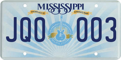 MS license plate JQO003