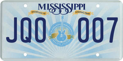 MS license plate JQO007