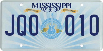 MS license plate JQO010