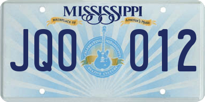 MS license plate JQO012
