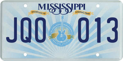 MS license plate JQO013