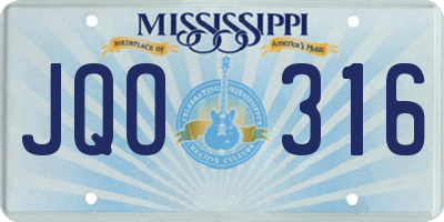 MS license plate JQO316
