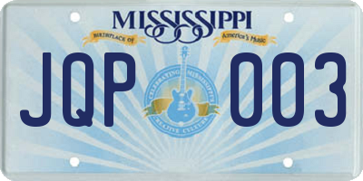 MS license plate JQP003