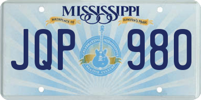 MS license plate JQP980