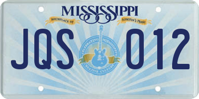 MS license plate JQS012