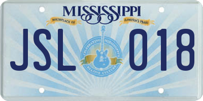 MS license plate JSL018