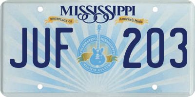 MS license plate JUF203