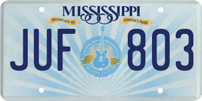 MS license plate JUF803