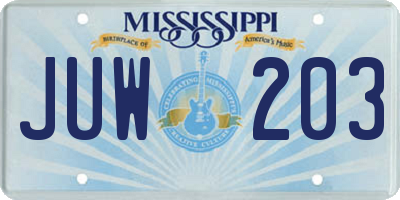 MS license plate JUW203