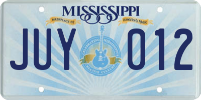 MS license plate JUY012