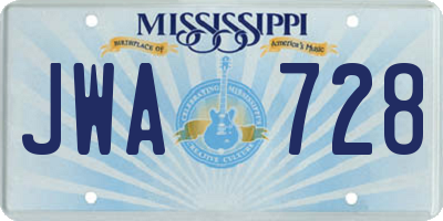 MS license plate JWA728