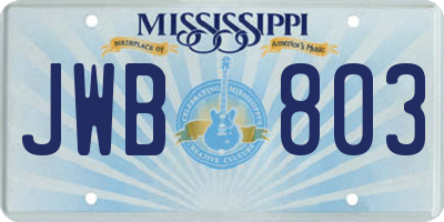 MS license plate JWB803