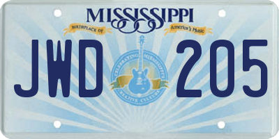 MS license plate JWD205